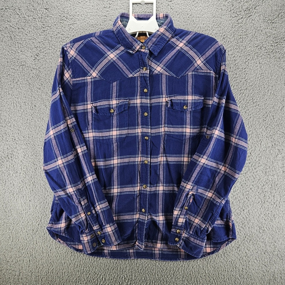 Jachs Girlfriend Womens XL Navy Pink Plaid Western Button Down Flannel Shirt